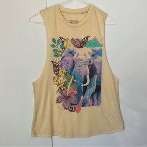 Corner Shop Yellow with Floral Elephant Graphic Tank Top Size XS